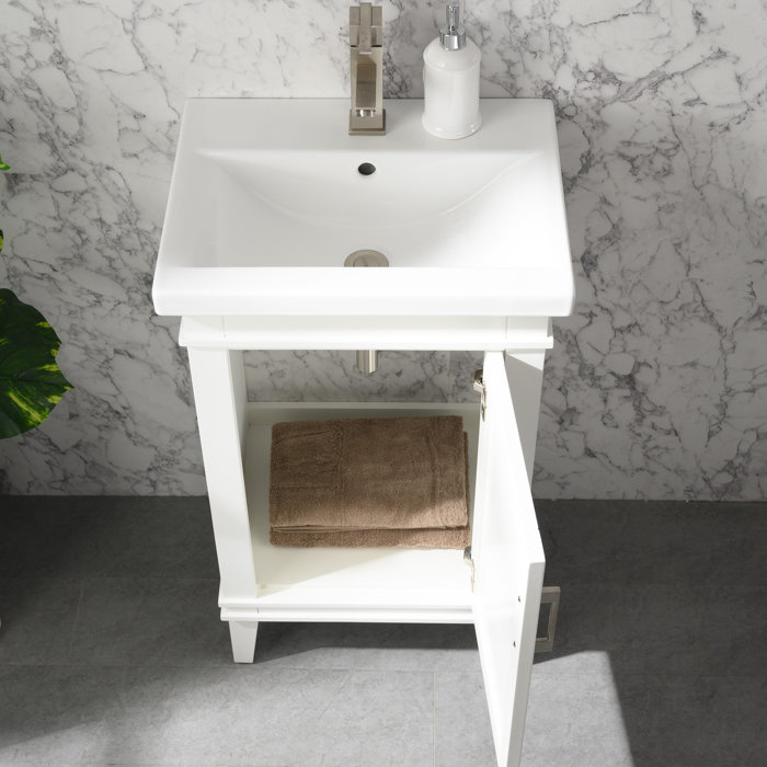 Everly Quinn Reynaldo 20'' Freestanding Single Bathroom Vanity with Porcelain Vanity Top
